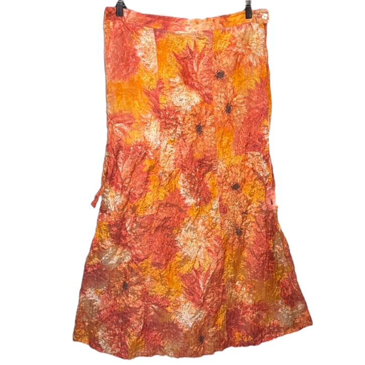 Luisa Cerano Orange And Pink Crinkle Long Skirt Size 12